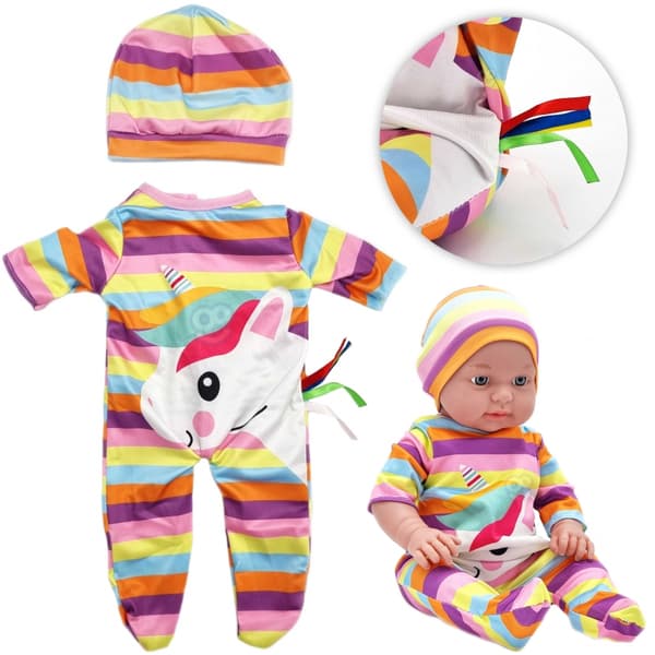 WOOPIE ROYAL Dockkläderset – Sparkdräkt, Bodysuit, Enhörningsmössa (43–46 cm)