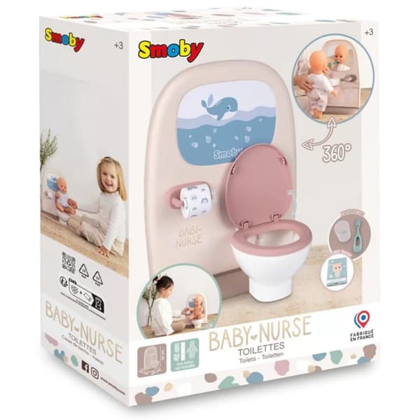 SMOBY Baby Nurse Dubbelsidig Toalett och Badrum för Docka med Tillbehör