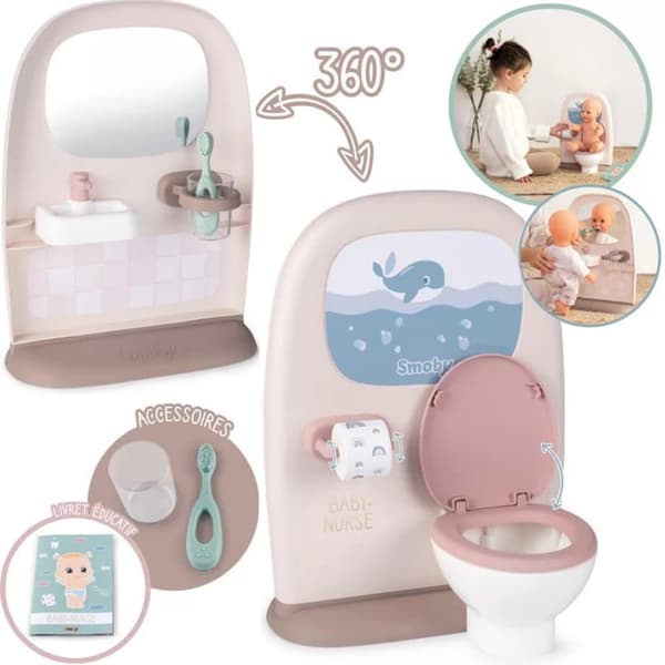 SMOBY Baby Nurse Dubbelsidig Toalett och Badrum för Docka med Tillbehör