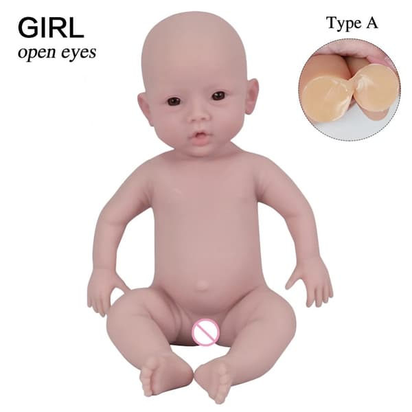 Silikone Reborn Baby Dukke, 47 cm Højde, Realistiske Åbne Øjne,47 cm Pige, Nude Farve 2