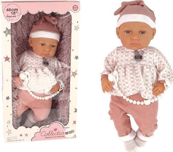 Poupon Leantoys - 12399-uniw - Babydukke 46 cm Rosa Sutte Tæppe Fjer