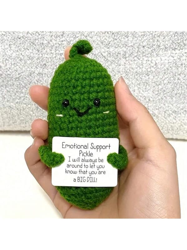 OBOSOE Positiv Potatis Tykla Doll,Emotionellt Stöd Tykla Gåva,3PCS Stöd Grönsaker och frukt Stickade dockor med positivt kort