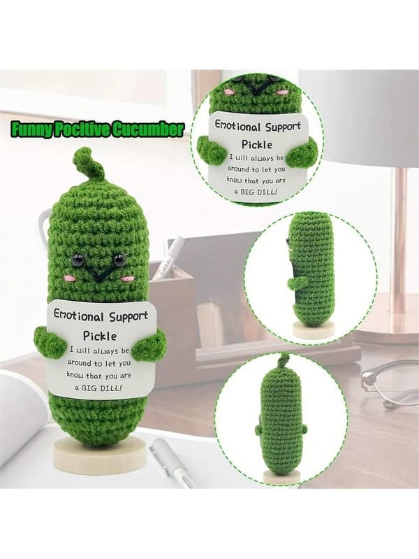 OBOSOE Positiv Potatis Tykla Doll,Emotionellt Stöd Tykla Gåva,3PCS Stöd Grönsaker och frukt Stickade dockor med positivt kort