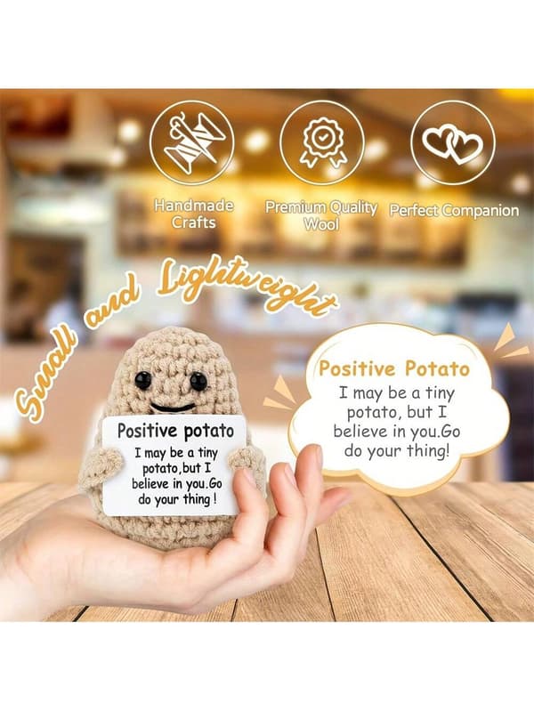 OBOSOE Positiv Potatis Tykla Doll,Emotionellt Stöd Tykla Gåva,3PCS Stöd Grönsaker och frukt Stickade dockor med positivt kort