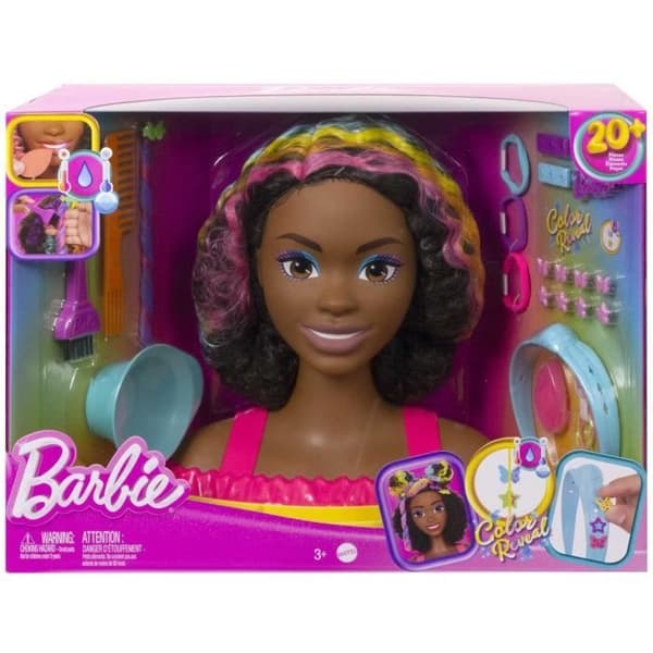 Barbie®-Ultra hårstylinghuvud Brun lockigt regnbåge Höjdpunkter HMD79