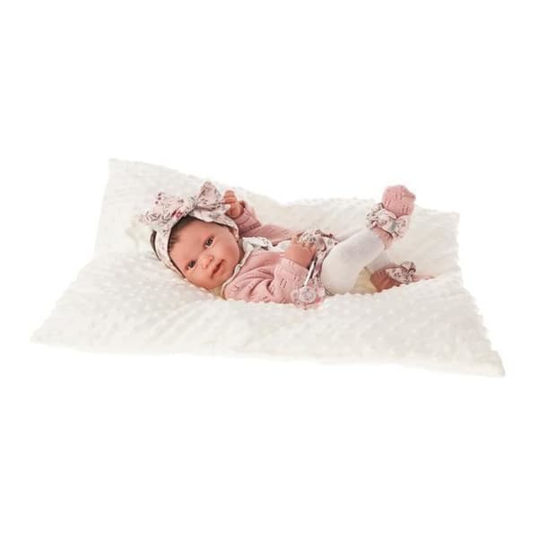Pipa Newborn Doll - Vinyl - Svart hår och bruna ögon - Rosa - 42 cm
