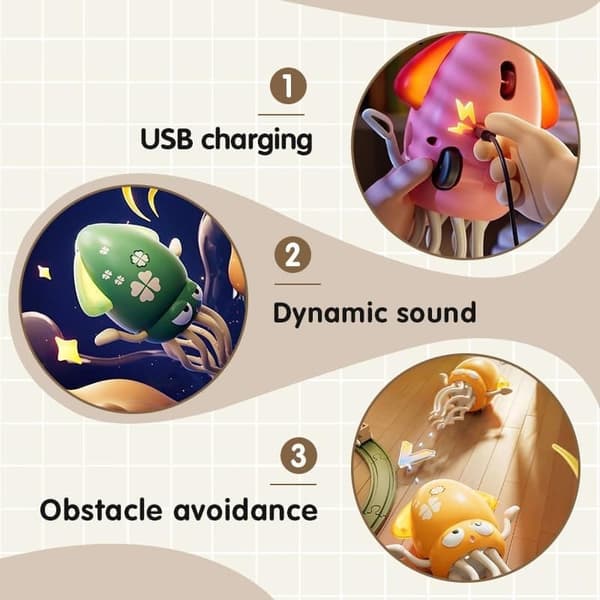 OBOSOE Electric Crawling Octopus Toy - Dancing Octopus Toy med ledlampor och musik, rolig kreativ 8-ben actionrörelse, USB-laddningsbar