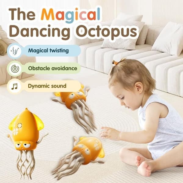OBOSOE Electric Crawling Octopus Toy - Dancing Octopus Toy med ledlampor och musik, rolig kreativ 8-ben actionrörelse, USB-laddningsbar