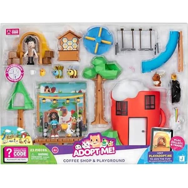 REI TOYS Adopt Me, Puppies to Love Coffee Shop Lekset med 2 valpar och 1 minidocka