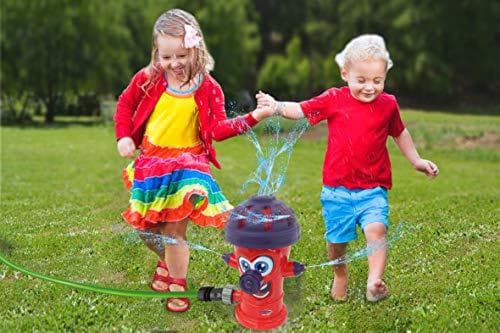 JAMARA 460622 Mc Fizz Water Sprinkler Hydrant Happy, Hydrant Spray roterer og sprøjter vand, Hurtig installation, Tilsluttes til standard slangesystem