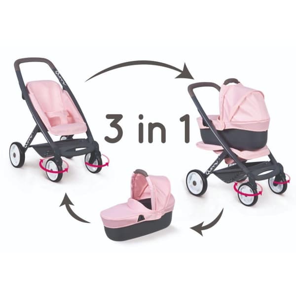 Smoby Quinny 3in1 Dockvagn Rosa/Grå