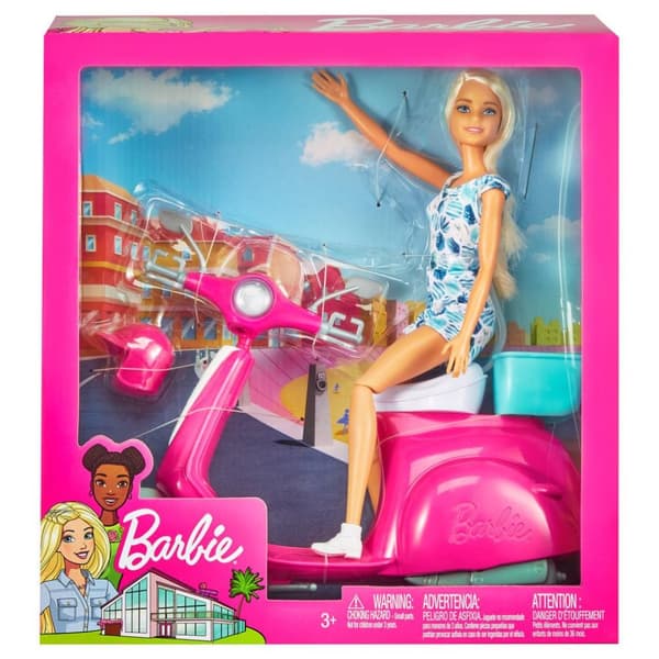 Barbie-nukke skootterin kanssa