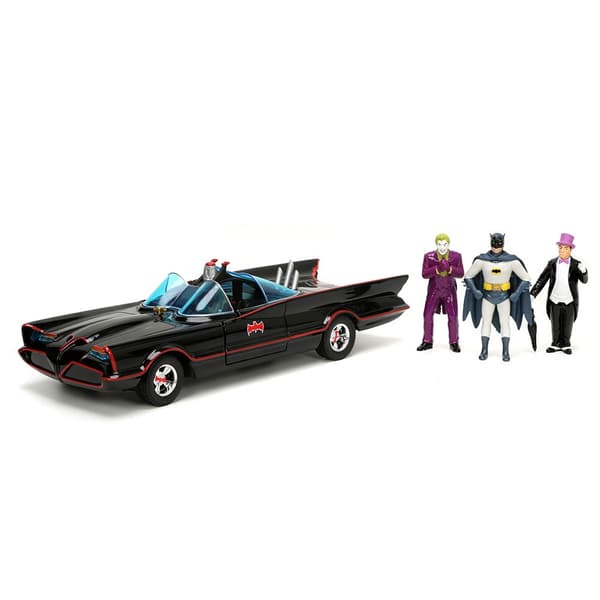 Batman Batmobo Med Metal 1:24 1966 Classic 4 Figurer Rød