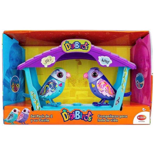 Digibirds Figur Av Pack 2 Och Dess Liten Hus Rosa