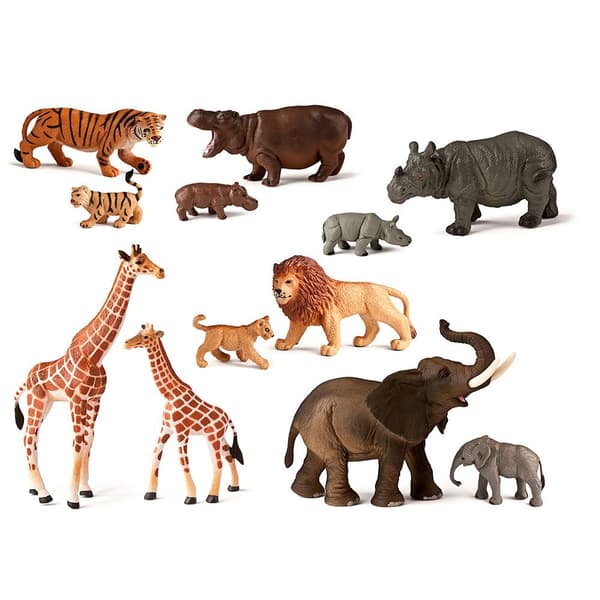 Miniland Figurer Af Vilde Dyr + Babyer 12 Enheder Flerfarvet