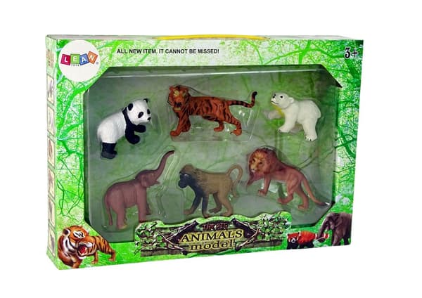 Sæt med 6 figurer Vilde dyr Safari-figur Tiger Monkey Lion