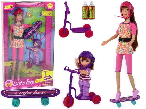 Lucy Doll Sæt Pink Scooter Skateboard hjelme