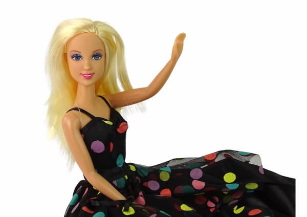 Lucy Doll, sort prikket kjole, lang