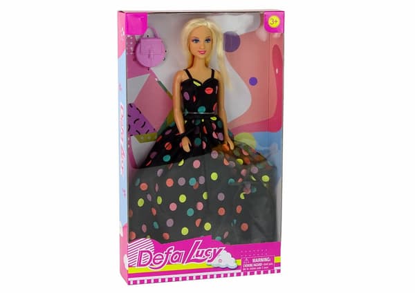 Lucy Doll, sort prikket kjole, lang