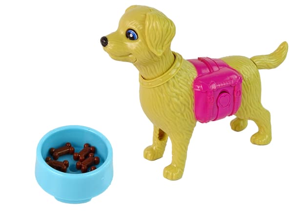 Uppsättning dockor med en hund och mat