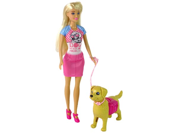 Uppsättning dockor med en hund och mat