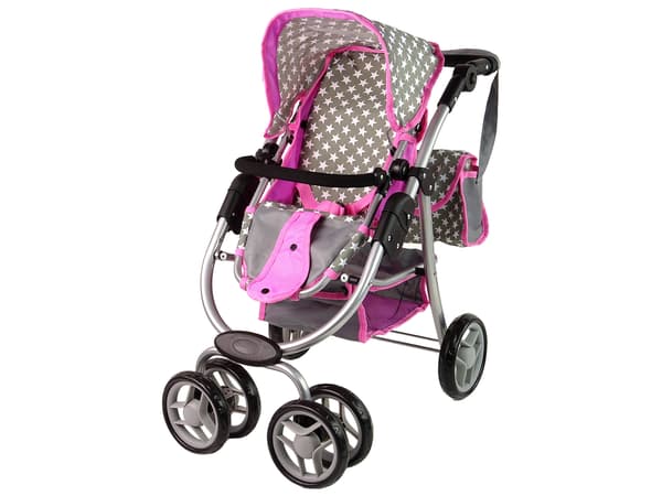 Dukkevogn Klapvogn 2 i 1 Gondoltaske Pink Stars