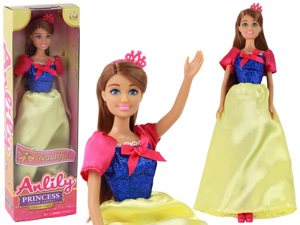 Barndocka Anlily Princess Långt mörkt hår Gul klänning