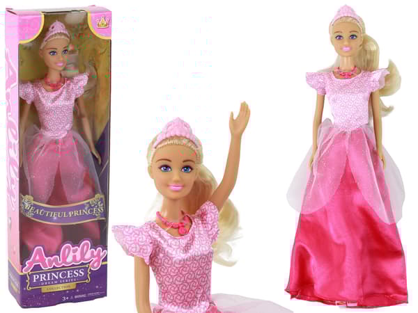 Børnedukke Anlily Princess Langt Blondt Hår Tiara Pink Kjole