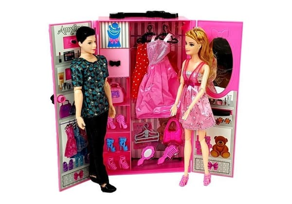 Pojke Flicka Doll Set Garderob Garderob Kläder i en resväska