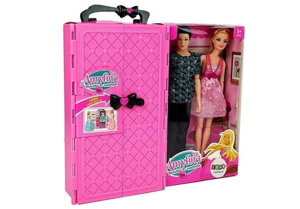 Pojke Flicka Doll Set Garderob Garderob Kläder i en resväska