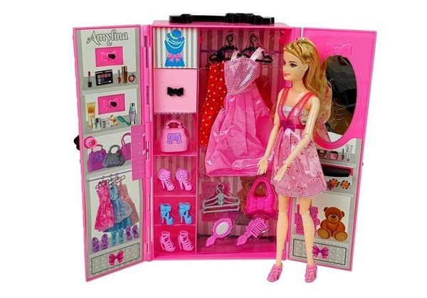 Pojke Flicka Doll Set Garderob Garderob Kläder i en resväska