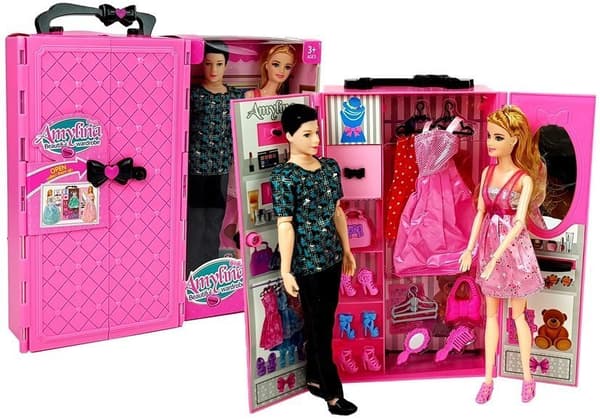 Pojke Flicka Doll Set Garderob Garderob Kläder i en resväska