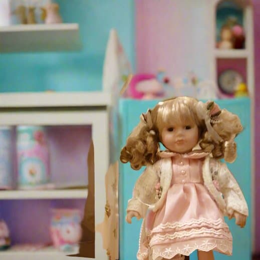 Beautiful 12  Inch Vintage Porcelain Doll  Boxed In Pink Dress