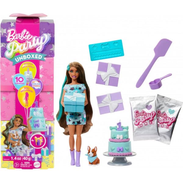 Barbie Party Unboxed Party Stars docka och husdjur