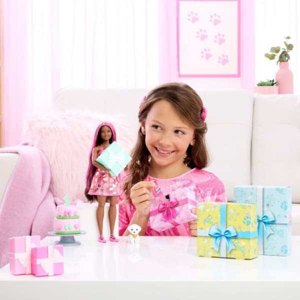 Barbie Party Unboxed Shimmerin’ Hearts docka och husdjur