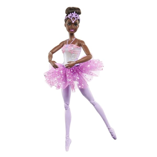 Barbie Dreamtopia Twinkle Lights -ballerinanukke, ruskeaverikkö, jossa on valo-ominaisuudella varustettu irrotettava pääpanta ja tutu