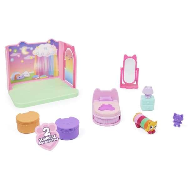 Gabbys dockhus, Sweet Dreams sovrum med kuddekattfigur och 3 tillbehör, 3 möbler och 2 leveranser, barnleksaker för åldrarna 3 och uppåt