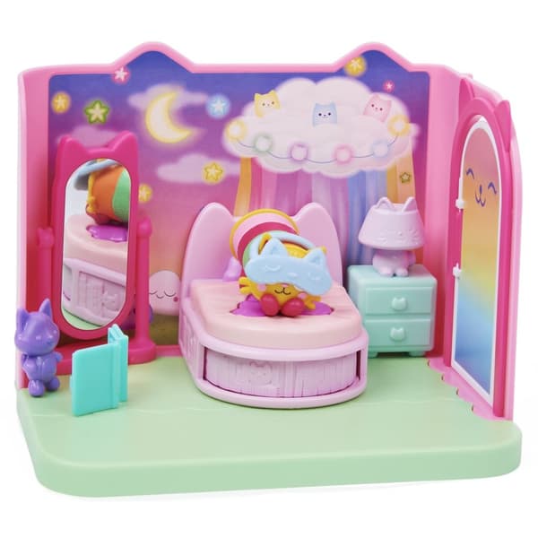 Gabbys dockhus, Sweet Dreams sovrum med kuddekattfigur och 3 tillbehör, 3 möbler och 2 leveranser, barnleksaker för åldrarna 3 och uppåt