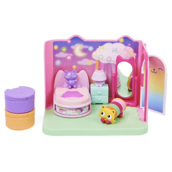 Gabbys dockhus, Sweet Dreams sovrum med kuddekattfigur och 3 tillbehör, 3 möbler och 2 leveranser, barnleksaker för åldrarna 3 och uppåt