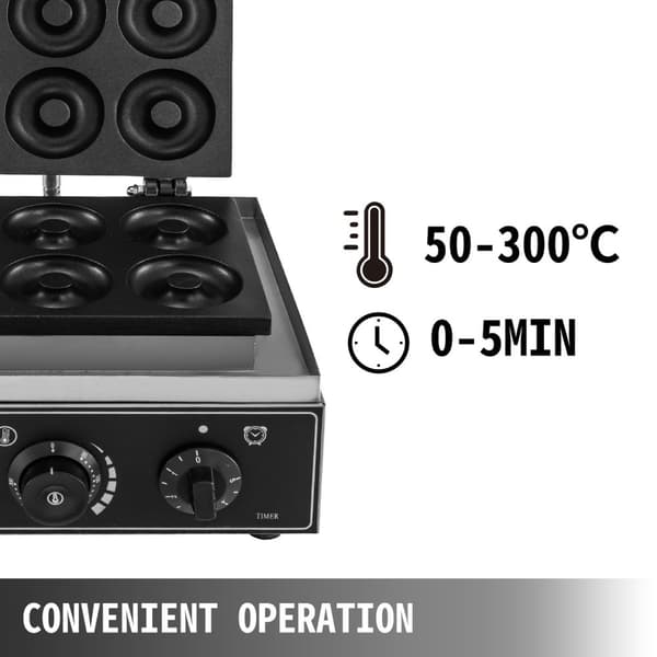 6-håls Munkmaskin - Rostfritt Stål, Non-Stick, Tids- & Temp-kontroll
