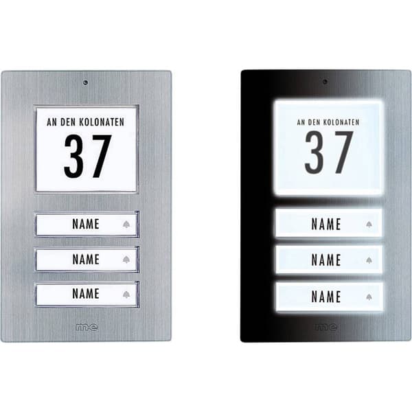 m-e modern-electronics 41067 Klockplatta med adressfält, med namnskylt 3 Familjshus Rostfritt stål 12 V/1 A