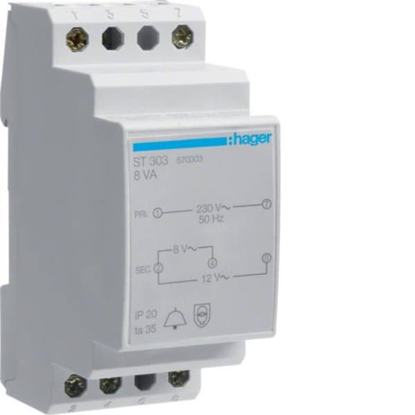 Hager ST303 Klock-transformator 8 V, 12 V 1 A