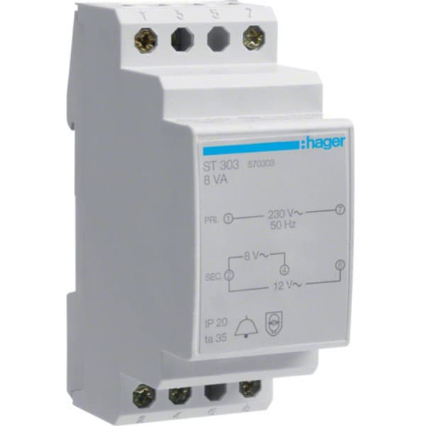 Hager ST303 Klock-transformator 8 V, 12 V 1 A
