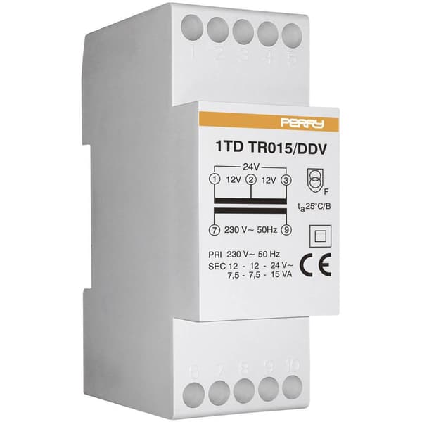 Wallair 1TDTR015/DDV15VA Klock-transformator 12 V, 24 V