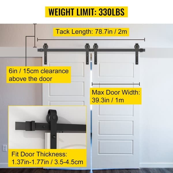Skydedør til Låve Skydedør Hardware Kit - Kraftig Kulstofstål, 150 kg Lastkapacitet, Anti-hop og Gulvguide Inkluderet