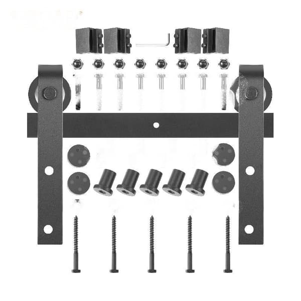 Skydedør til Låve Skydedør Hardware Kit - Kraftig Kulstofstål, 150 kg Lastkapacitet, Anti-hop og Gulvguide Inkluderet Sort 7
