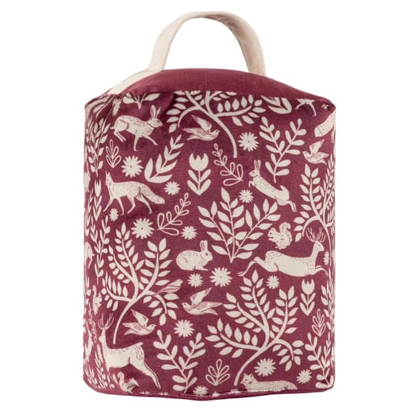 Furn Skandi Woodland Velvet Animals Doorstop Berry One Size