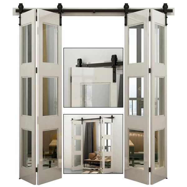 Bi-folding skydedør hardware kit, høj belastningskapacitet, glat betjening,3.3ft-101 cm, For 4 små døre