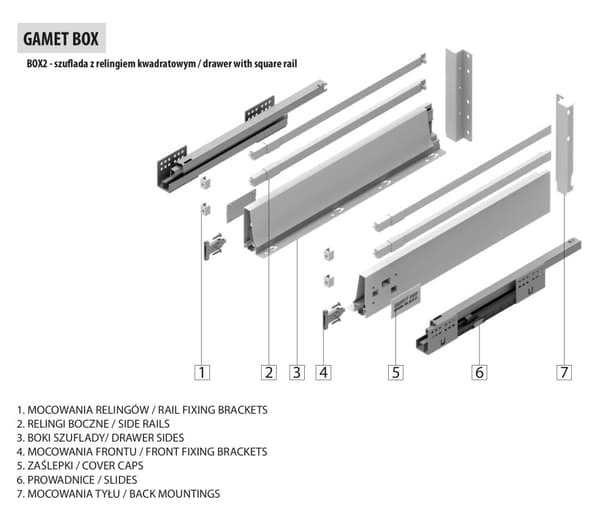 GAMET BOX2 skuffe, firkantet skinne, høj, hvid, 450 mm