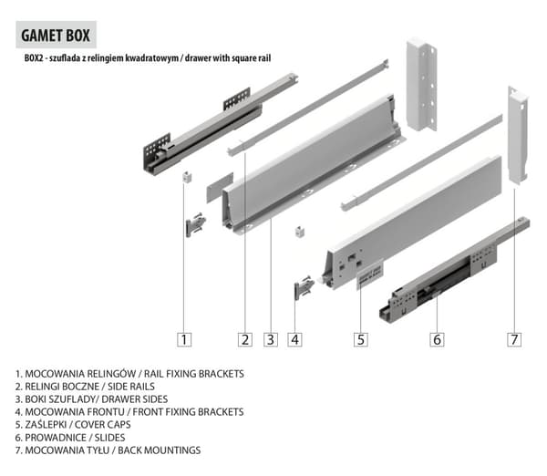 GAMET BOX2 skuffe, firkantet skinne, mellem, hvid, 550 mm